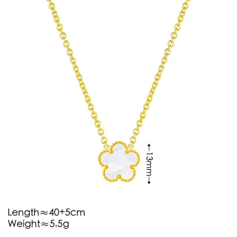 Sets 2pcs Necklaces Earrings Clover Stainless Stell Color White
